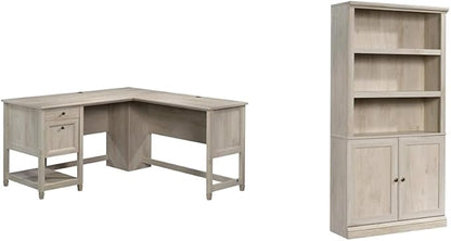 Sauder L-Desk (59.06" x 58.74" x 29.57") and Bookcase/Bookshelf (35.28" x 13.23" x 69.76") Bundle, Chalked Chestnut Finish