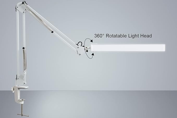 LED Desk Lamp, Architect Task Lamp, Metal Swing Arm Dimmable Drafting Table Lamp with Clamp (3 Color Modes, 10-Level Dimmer, Memory Function) Highly Adjustable Office, Craft, Workbench Light