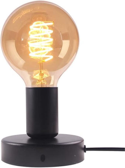 Industrial Table Lamp,Base E26/E27 Ceramic Base Holder, Vintage Small Desk Lamp with Plug in Cord On/Off Switch,Simple Metal Edison Light Bulb Stand (Black)