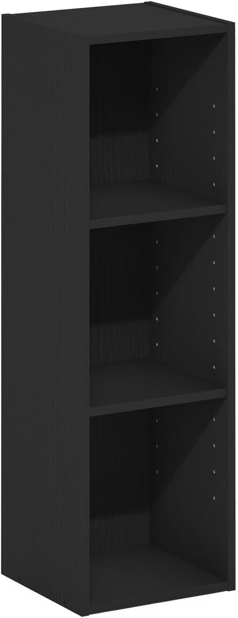 Furinno Fulda 3-Tier Space Saving Storage Shelf Bookcase, 10-Inch Width, Blackwood
