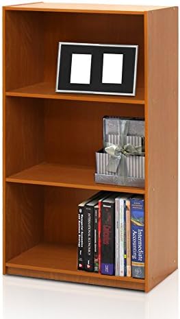 Furinno Basic 3-Tier Bookcase Storage Shelves, Light Cherry