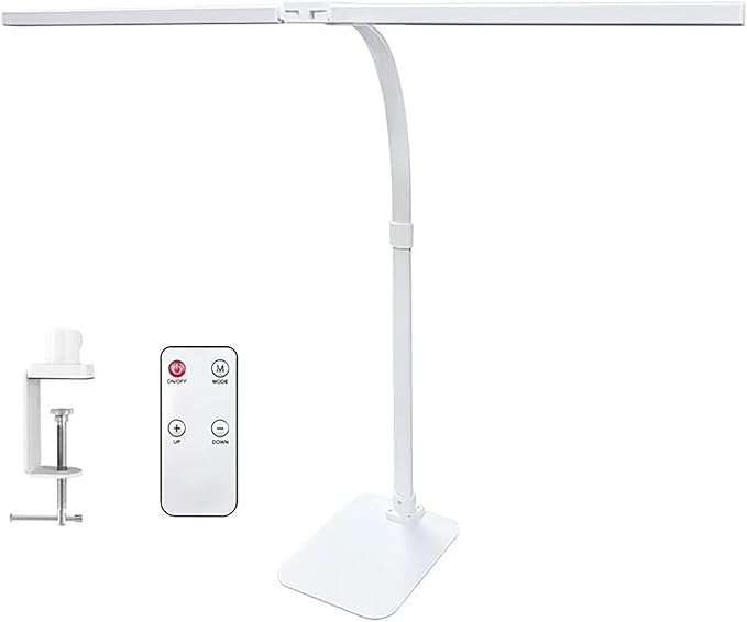 Double Head LED Desk Lamp with Anti-Glare Cover Computer Desk Lamp for Home Office 24W Brightest Desk Light Office Lamp for Workbench Drafting Architect with Clamp and Base