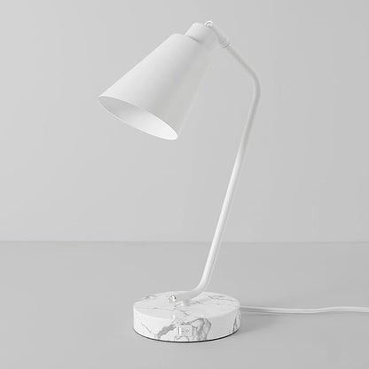 Globe Electric 52295 Belmont 17" Desk Lamp, Matte White, White Faux Marble Base, 2.1A USB Port, On Off Rocker Switch at Base