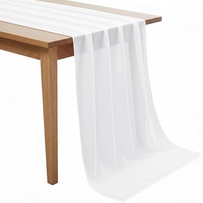 Pack of 25 | White | 10ft Chiffon Table Runner 29x120 Inches Long Romantic Rustic Sheer Gauze Runner for Wedding Bridal Shower Birthday Banquets Engagement Spring Easter Boho Decorations