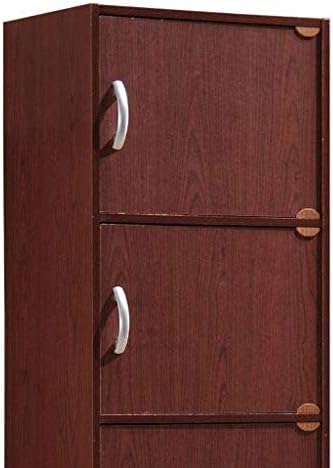 HODEDAH 5 Door Bookcase Cabinet, Mahogany