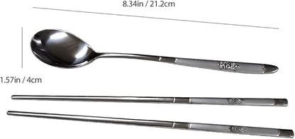 GARASANI Korean Traditional Cutlery Stainless Steel Spoons and Chopsticks Set (Silver Turtle)