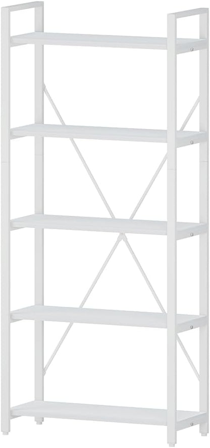 FATORRI 5 Tier Bookshelf, Metal and Wood Bookcase, Etagere Book Shelf for Display, Modern Shelving Unit Tall Book case for Home Office, Living Room, Bedroom (White Oak)