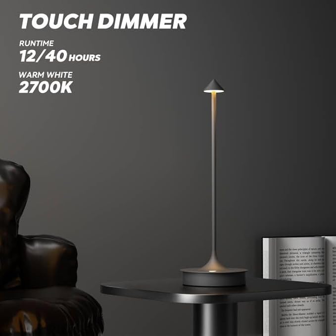 Cordless Table Lamp Rechargeable, Battery Operated Desk Lamp, 4000mAh LED Touch Lamp, Dimmable Portable Outdoor Waterproof Wireless Table Light for Restaurants/Bars/Outdoor(1PC, Gray)