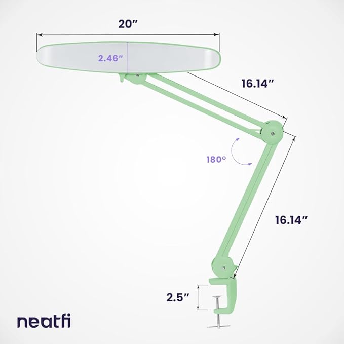 Neatfi XL 2,200 Lumens LED Task Lamp, 24W Super Bright Desk Lamp, 117 Pcs SMD LED, 4 Level Brightness, Dimmable, Task LED Light for Home, Office, Workbench (Non-CCT, Midnight Green)
