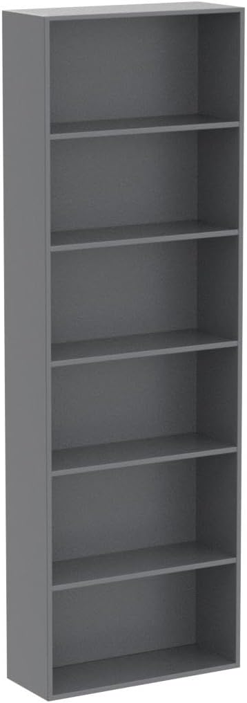 FOTOSOK 6-Tier Open Bookcase and Bookshelf, Freestanding Display Storage Shelves Tall Bookcase for Bedroom, Living Room and Office, Dark Gray