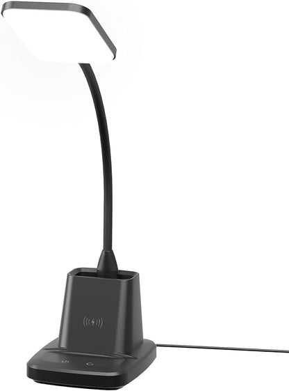 Sailstar Desk Lamp, LED Desk Lamps for Home Office, Wireless Charger Small Desk Lamp with Pen Holder, 3 Color Modes, Dimmable, CRI 85, 800 LM, Study Lamp for College Dorm Room, Adapter Included, Black