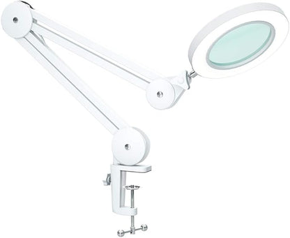 Magnifying Glass with Light and Clamp, Magnifying Lamp with 4.2'' 5X Real Glass Magnifier, 3-Color Dimmable LED Light, Premium Swing Arm Hands Free for Estheticians Crafts Hobbies Arts