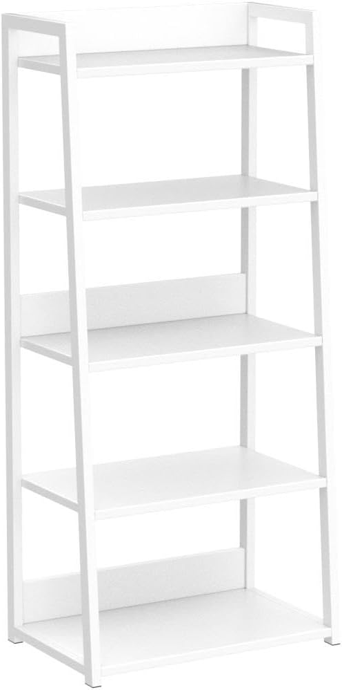 IOTXY 5 Tier Open Bookshelf - Steel and Wood Display Stand, 50CM Width Floor-Standing Bookcase, White
