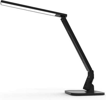 Desk Lamp, LED Dimmable Reading Light with Adjustable Lighting 5 Brightness Levels, 4 Light Colors and USB Charging Port Table Lamp (Piano Black)