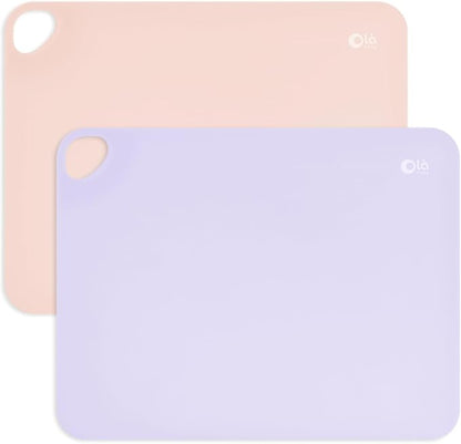 Olababy Fold N Go Silicone Placemat w Travel Case | Dishwasher Safe, BPA Free, Non-Slip, Waterproof | Mini Dining Mat for Infants, Babies, Toddlers and Kids (2, Coral/Lilac)