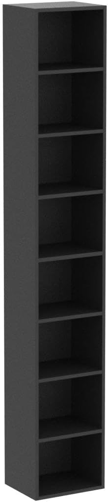 FOTOSOK 8-Tier Media Tower Rack, 11.6 X 9.3 X 70.9 Inches CD DVD Slim Storage Cabinet with Adjustable Shelves, Tall Narrow Bookcase Display Bookshelf for Home Office, Black