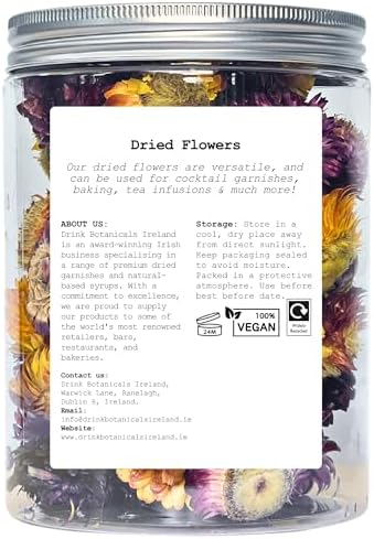 Edible Dried Mixed Flowers & Orange Slices Bundle, 100% Natural Garnish for Cocktails, Tea, Cake Decoration & Desserts, PET Jars, 7.05 oz Total
