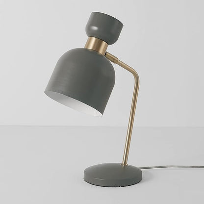 Globe Electric 52298 Harper 16" Desk Lamp, Matte Gray, Matte Brass Arm and Pivot Joint, in-Line On Off Switch