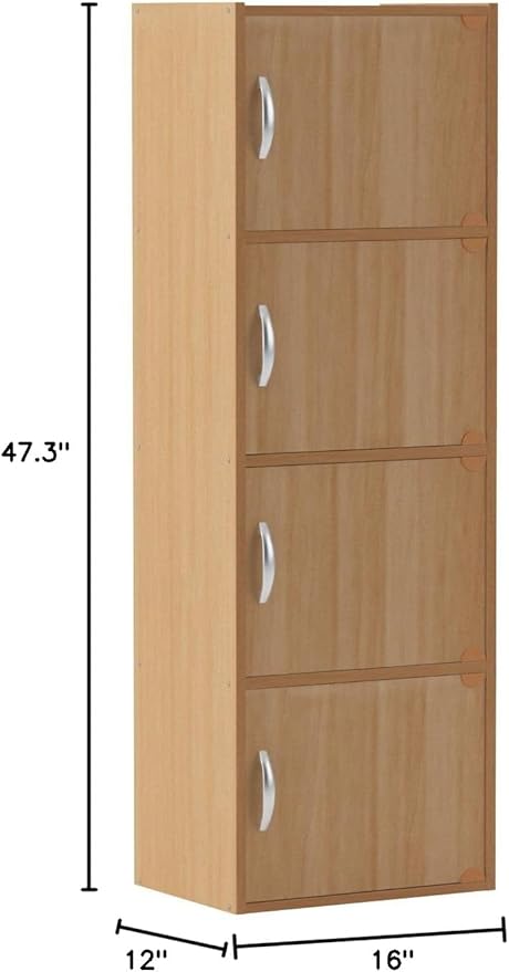 HODEDAH IMPORT 4-Shelf Bookcase Cabinet, Beech