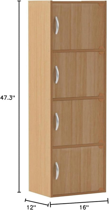 HODEDAH IMPORT 4-Shelf Bookcase Cabinet, Beech