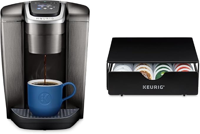 Keurig K-Elite Single-Serve K-Cup Pod Coffee Maker, Brushed Slate, 12 oz. Brew Size & Slim Non-Rolling Storage Drawer, Coffee Pod Storage, Holds up to 24 K-Cup Pods, Black