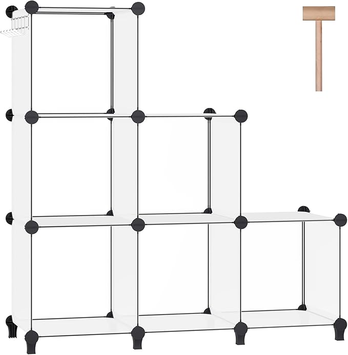 6 Cubes Storage Organizer, Bookcase, Display Shelf with Wooden Mallet, Cabinet Storage for Kids, Adult, Office, Bedroom, Bathroom, White