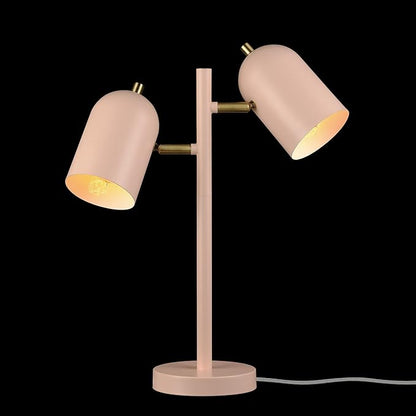 Globe Electric 30290 Carter 18" 2-Light Desk Lamp, Matte Pink, Matte Brass Accents, 2.1A USB Port, On/Off Rotary Switch on Each Shade