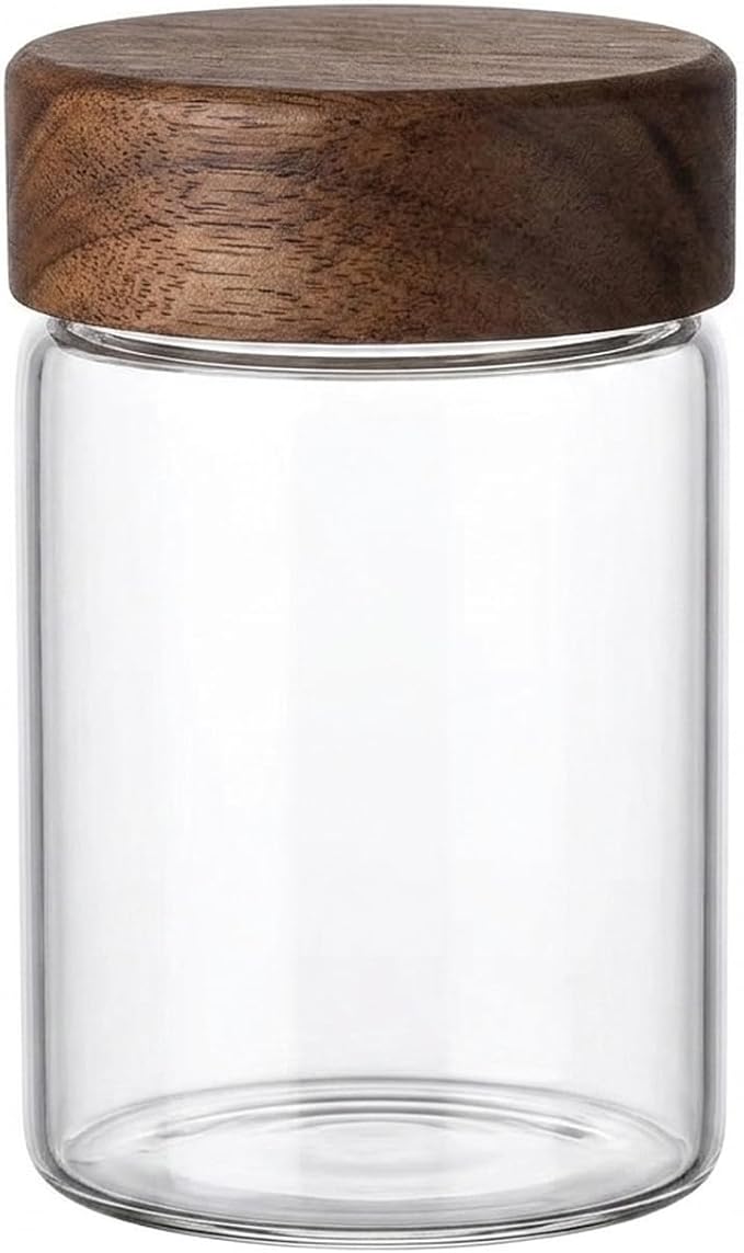 Clear Glass Storage Jar with Acacia Wood Lid - Kitchen Canister for Pantry Organization, Countertop Display, and Dry Food Storage