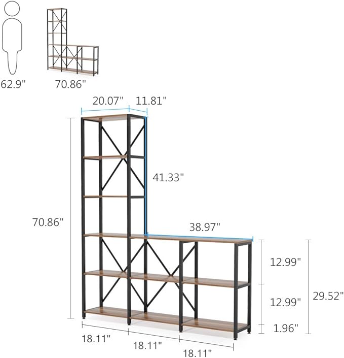Tribesigns 9 Shelves Bookshelves, Industrial Ladder Corner Etagere Bookcase, Rustic 6-Tier Display Open Shelf Storage Organizer for Living Room