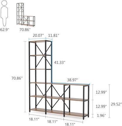 Tribesigns 9 Shelves Bookshelves, Industrial Ladder Corner Etagere Bookcase, Rustic 6-Tier Display Open Shelf Storage Organizer for Living Room