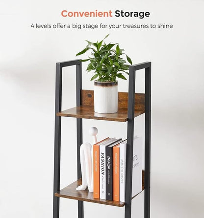 VASAGLE Bookshelf, 4-Tier Narrow Bookcase, Ladder Shelf for Home Office, Living Room, Bedroom, Kitchen, Rustic Brown and Ink Black ULLS108B01