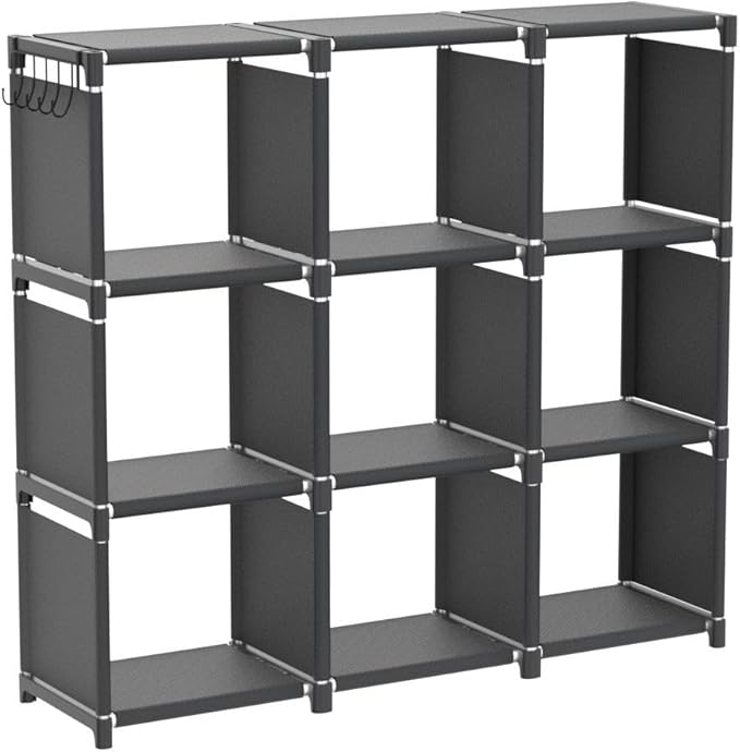 Mavivegue Book Shelf, 9 Cube Storage Organizer, DIY Bookcase, Metal Cube Bookshelf, Tall Book case for Bedroom, Living Room,Office, Closet Storage Organizer, Black Cubicle Storage Rack