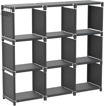 Mavivegue Book Shelf, 9 Cube Storage Organizer, DIY Bookcase, Metal Cube Bookshelf, Tall Book case for Bedroom, Living Room,Office, Closet Storage Organizer, Black Cubicle Storage Rack