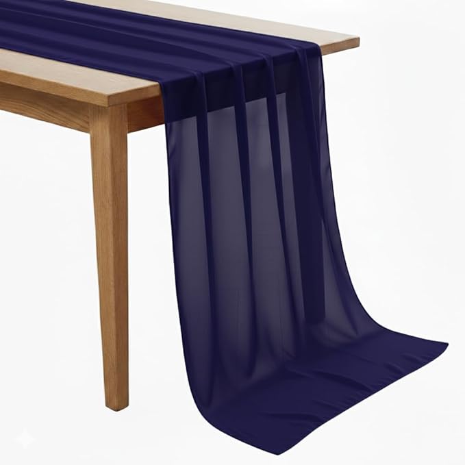 Pack of 10 | Navy Blue | 14ft Chiffon Table Runner 29x170 Inches Long Romantic Rustic Sheer Gauze Runner for Wedding Bridal Shower Birthday Banquets Engagement Spring Easter Boho Decorations