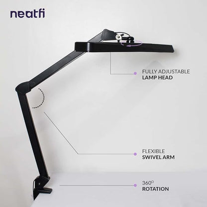 Neatfi (New Model) XL 2,500 Lumens LED Task Lamp with Clamp, 3 Light Modes, 3000-6000K Correlated Color Temperature, 30W Super Bright Desk Lamp, Dimmable, 162 Pcs SMD LED (CCT, Black)