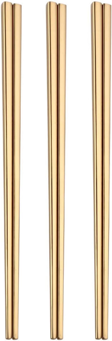 Stainless Steel Chopsticks,Reusable ,Dishwasher Safe , Easy to Use（3 PCS,golden）