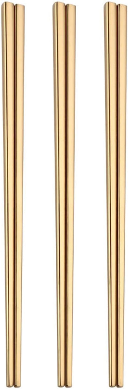 Stainless Steel Chopsticks,Reusable ,Dishwasher Safe , Easy to Use（3 PCS,golden）