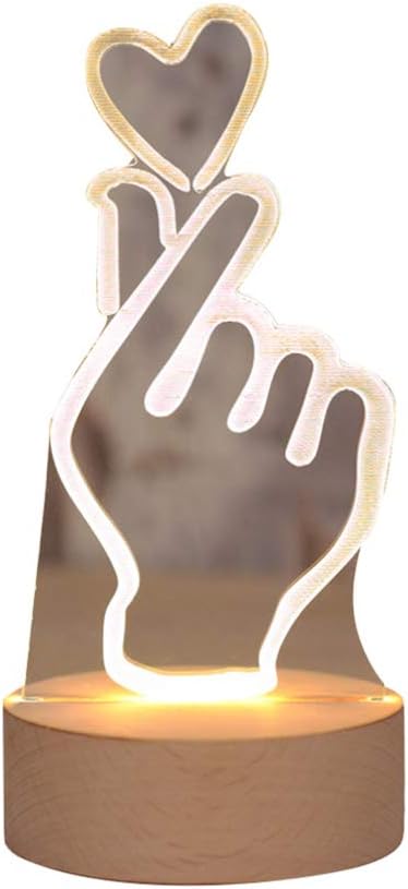 OSALADI Finger Heart Night Light, 3D Pattern Desk Table Lamp USB Charging, Acrylic Button Desk Lamp for Living Room Home Bedroom
