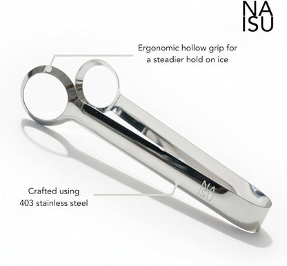 NAISU Premium Clear Ice Tongs, 430 Stainless Steel for Precision Grip for Clear Ice Spheres, Rust-Resistant for Bar & Home Use, Ice Ball Tongs, Ice tong for whisky ice