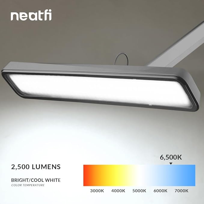 Neatfi XL 2,500 Lumens LED Task Lamp, 30W Super Bright Desk Lamp with Clamp, 162 Pcs SMD LED, Eye-Caring LED Lamp (Non-CCT, Silver)