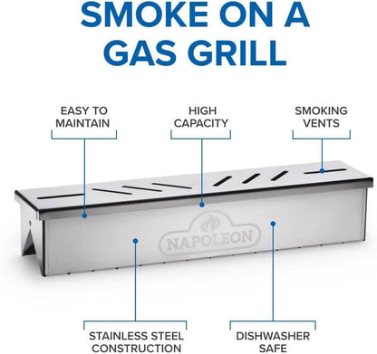 Napoleon Stainless Steel Smoker Box 67013 Add Smoky Flavor to BBQ, Easily Turn Gas Grill Into Smoker, Add Wood Chips or Chunks to Smoke Food on Barbecue 16.25 x 2.54 x 3.5