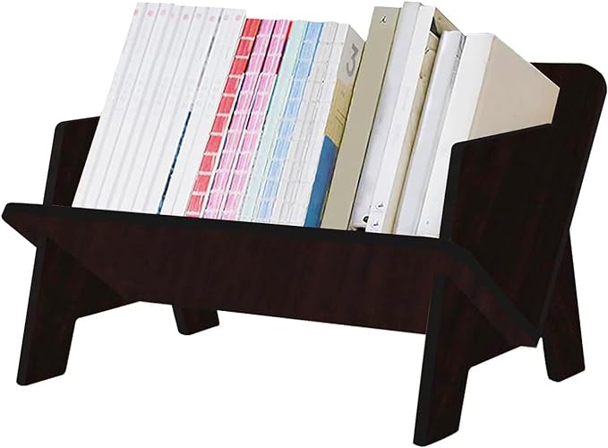 Wood Bookcase in Living Room/Home/Office, Desktop Book Shelf Organizer Bookshelves Storage Rack for CDs/Magazine/Books Display (Brown, 13.6")