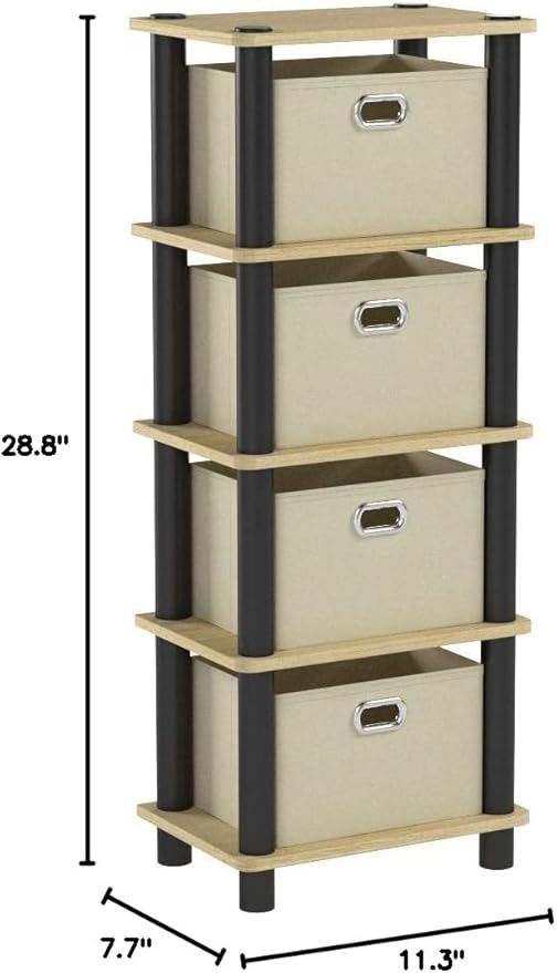 FURINNO LAci 4-Bins System Rack, Oak/Black/Light Brown