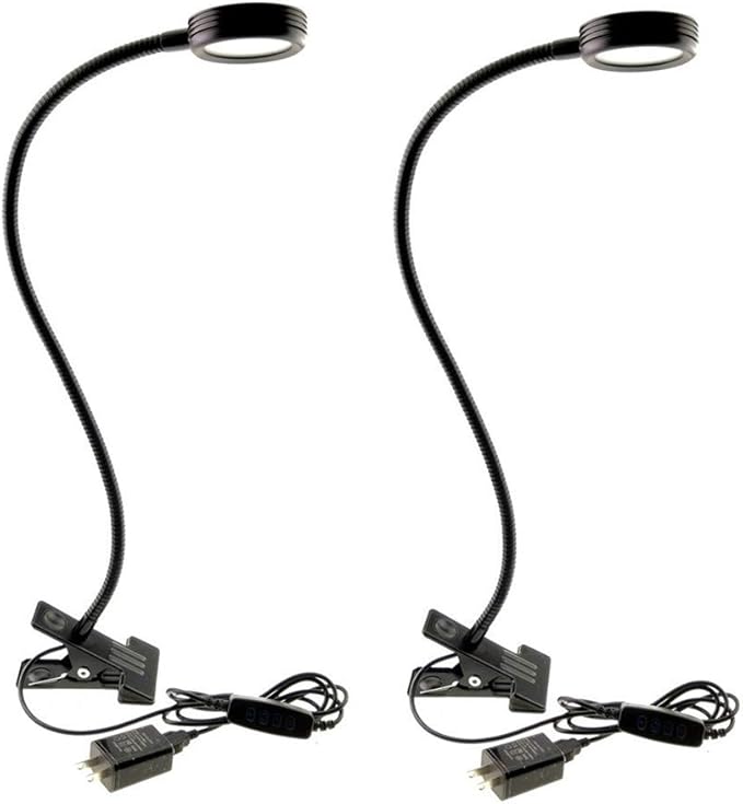 2 Pack Clamp Gooseneck LED Desk Lamp, Clip on Bendable Steel Light, C-clamp Sewing Machine Table Mount, 360degree flexible neck 3 colors 10 Level Brightness (Clamp)