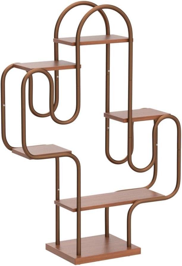 Allinside Cactus Corner Bookshelf, 6 Tiers Multipurpose Plant Stand, Heavy-Duty Metal Corner Shelf, Creative Tall Display Rack, Rustic Bookcase for Living Room, Bedroom, Home Office and Balcony