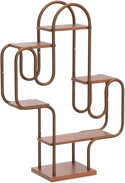 Allinside Cactus Corner Bookshelf, 6 Tiers Multipurpose Plant Stand, Heavy-Duty Metal Corner Shelf, Creative Tall Display Rack, Rustic Bookcase for Living Room, Bedroom, Home Office and Balcony