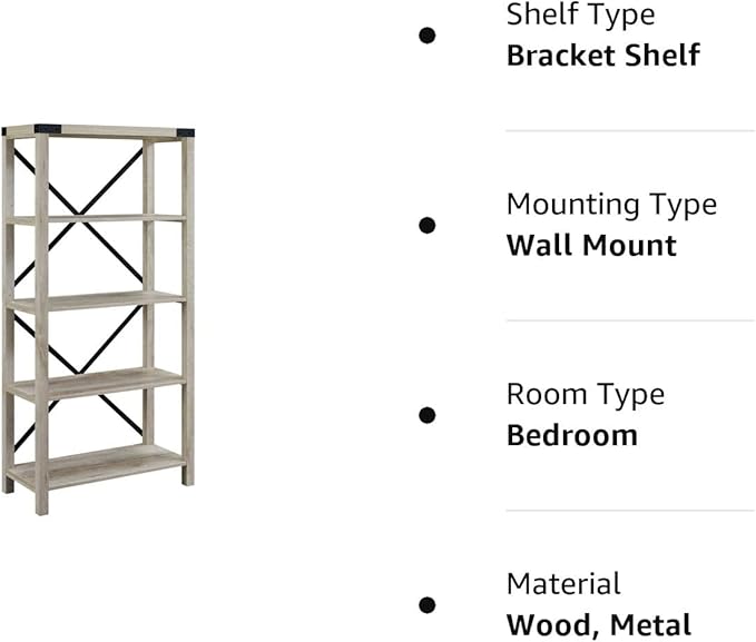 Walker Edison,4 shelves Andersen Urban Industrial Metal X Back Bookshelf, 64 Inch, White Oak