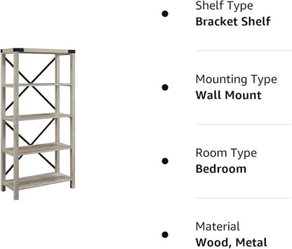 Walker Edison,4 shelves Andersen Urban Industrial Metal X Back Bookshelf, 64 Inch, White Oak