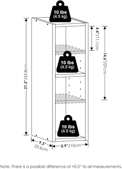 Furinno Fulda 2-Tier Space Saving Storage Shelf Bookcase, 6-Inch Width, White