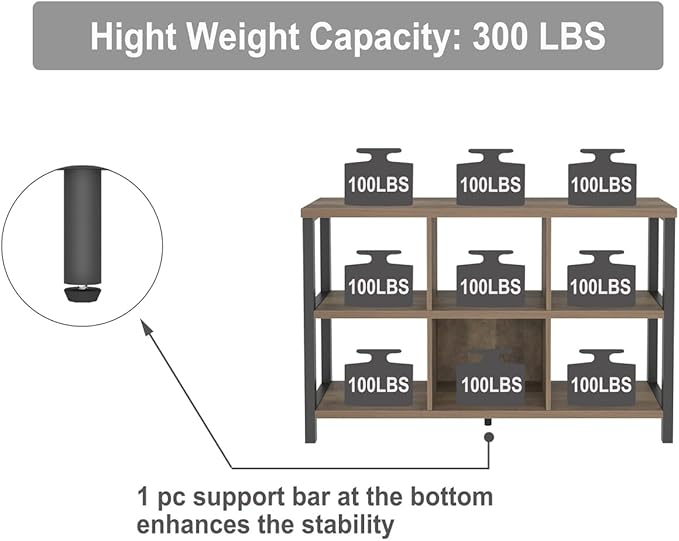 FOLUBAN 6 Cube Storage Organizer with Shelf, Industrial Horizontal Bookshelf, Low Cubby Bookcase for Living Room Bedroom, 47 Inch Oak